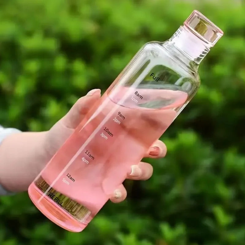 Glass TIME LINE Scale Water Bottle 500ML