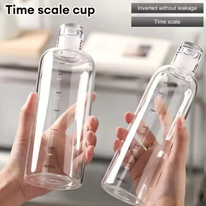 Glass TIME LINE Scale Water Bottle 500ML