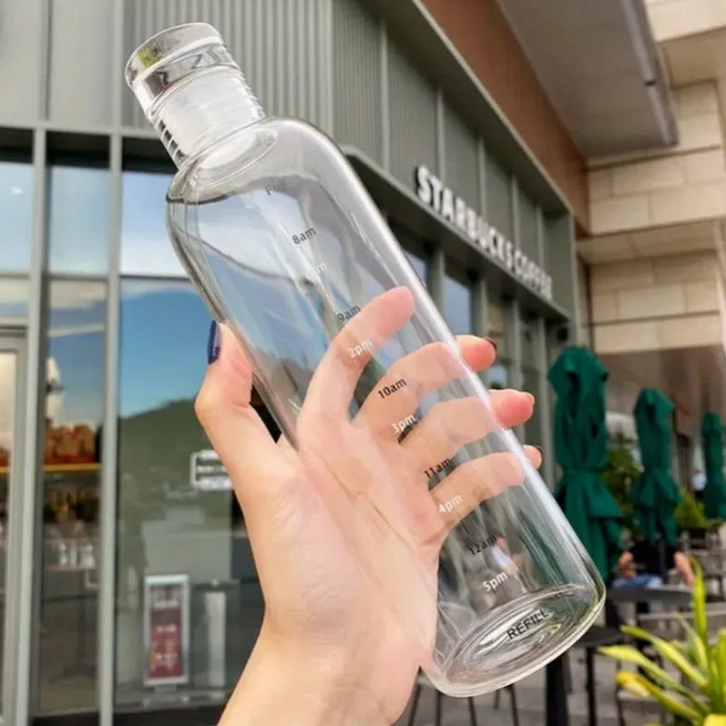 Glass TIME LINE Scale Water Bottle 500ML