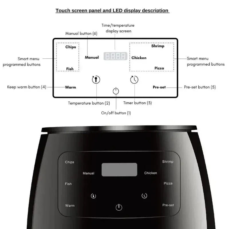 Silver Crest S-18 Air Fryer - XL Digital, Touch Screen, 4 Presets, Compact Design,