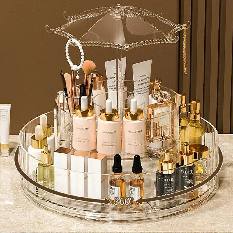 Umbrella Makeup Organizer, Transparent 360 Rotating Cosmetic