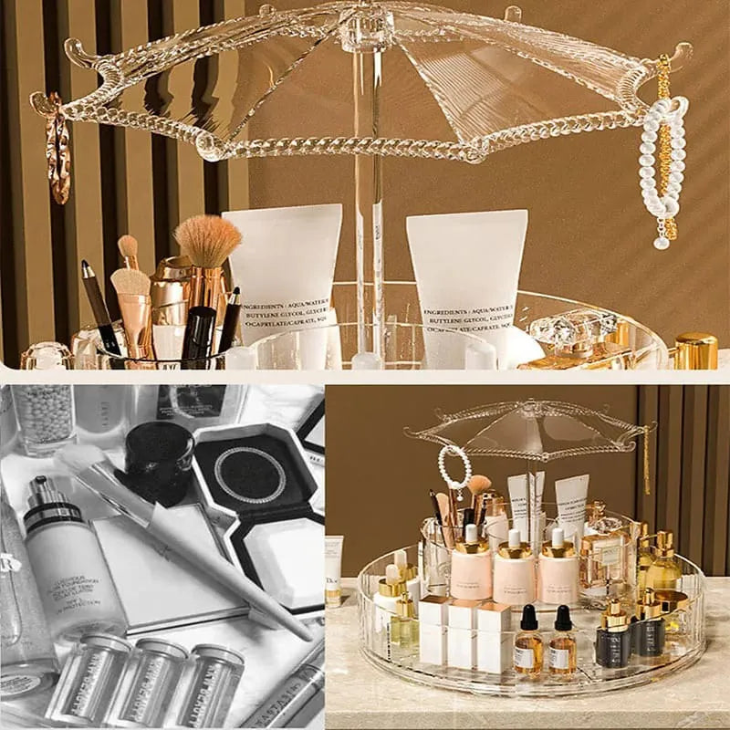 Umbrella Makeup Organizer, Transparent 360 Rotating Cosmetic