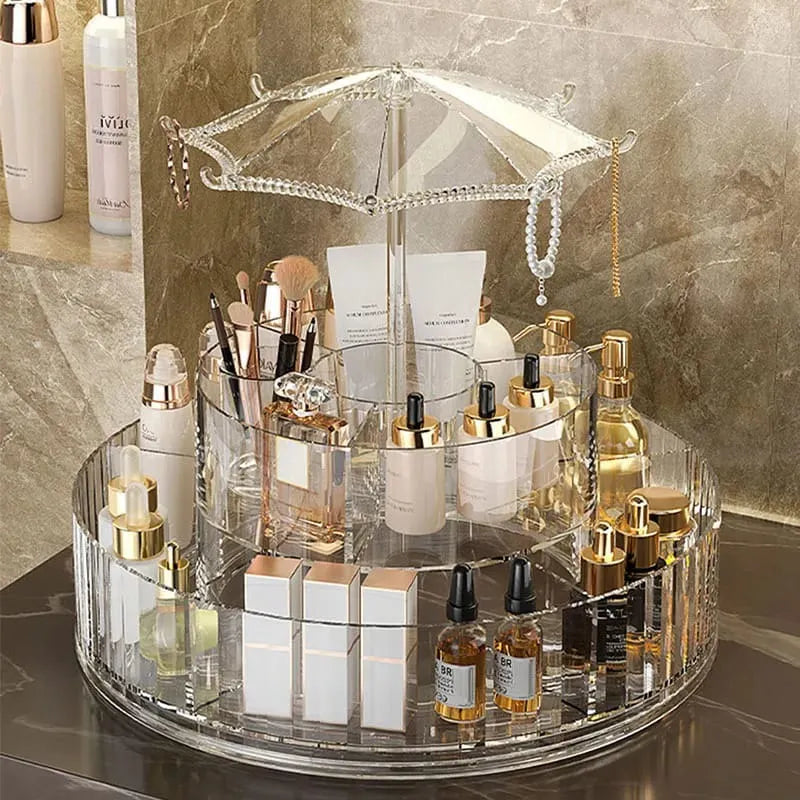 Umbrella Makeup Organizer, Transparent 360 Rotating Cosmetic