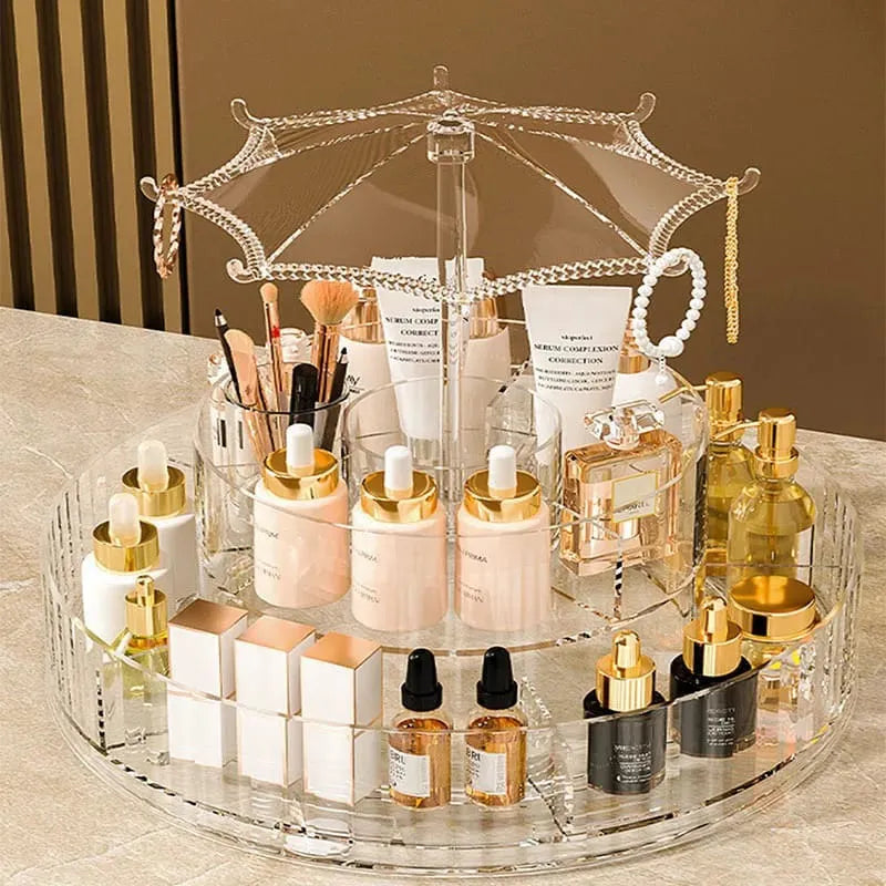 Umbrella Makeup Organizer, Transparent 360 Rotating Cosmetic