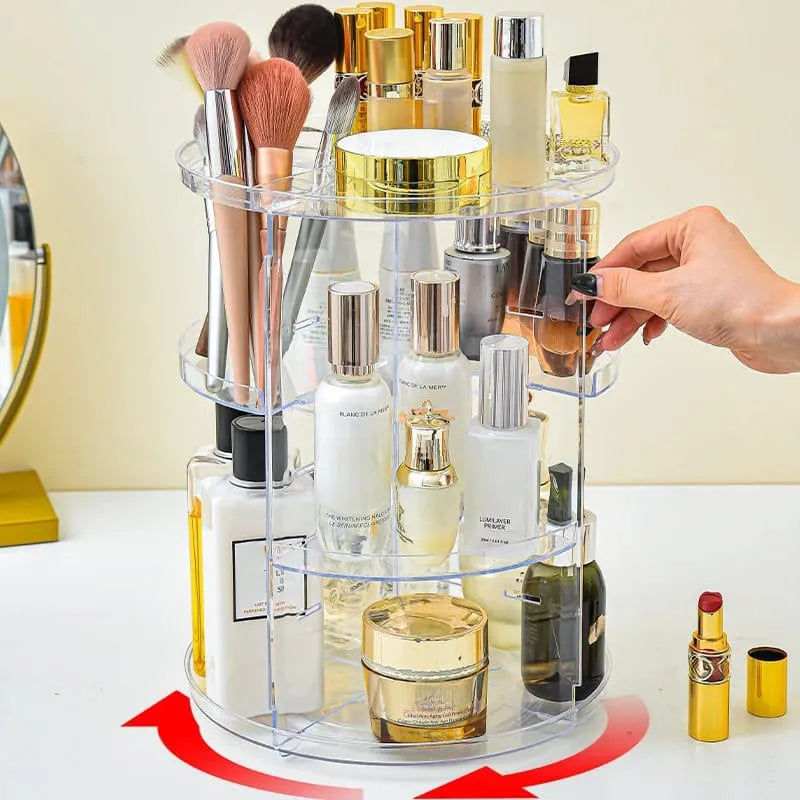 360° Rotating Acrylic Makeup Organizer – Multi-Compartment Cosmetic Storage Stand