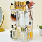 360° Rotating Acrylic Makeup Organizer – Multi-Compartment Cosmetic Storage Stand