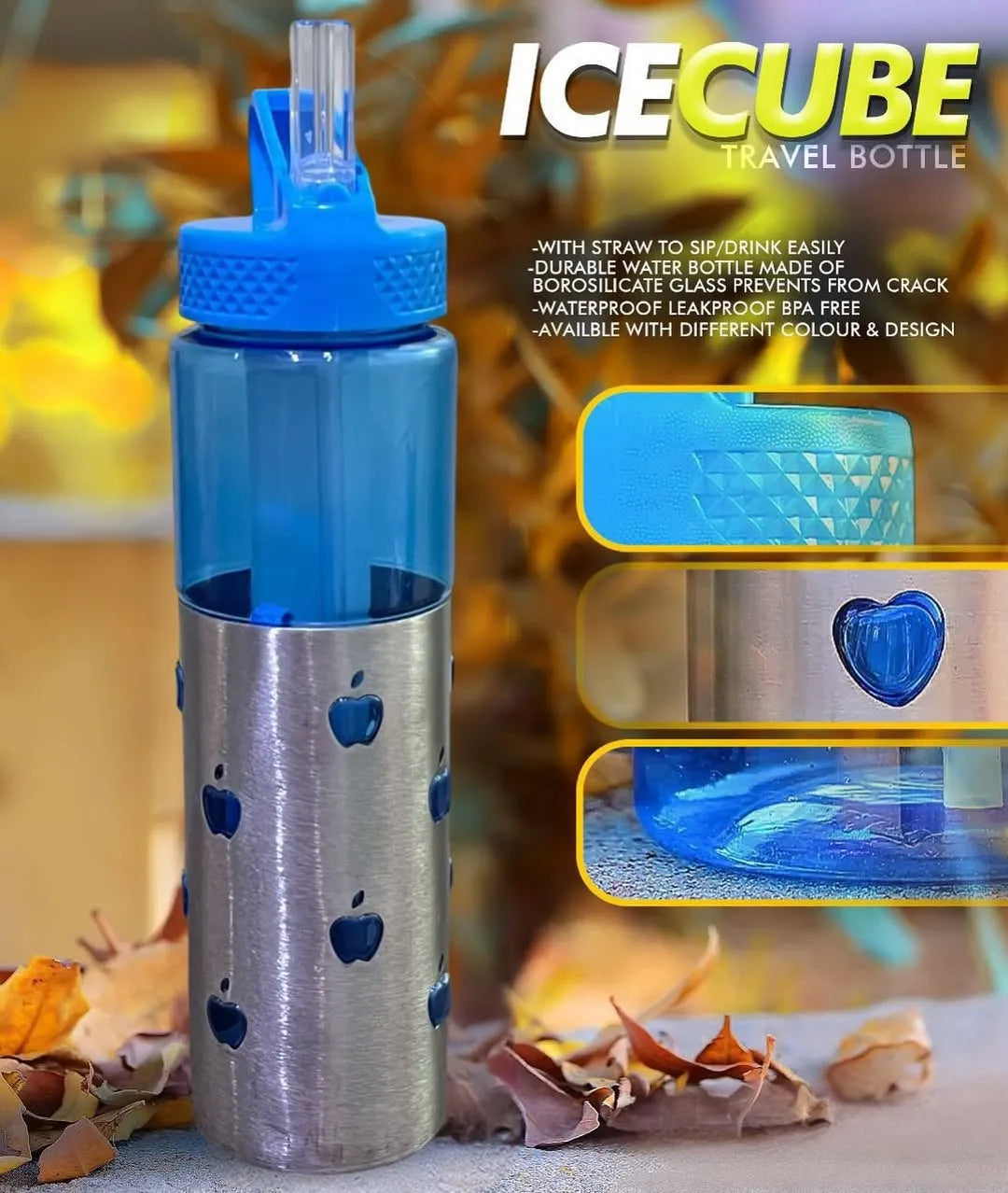 Water Bottle for Travelling/Steel Water Bottle with Ice Pack/Water Bottle with Sipper for Gym