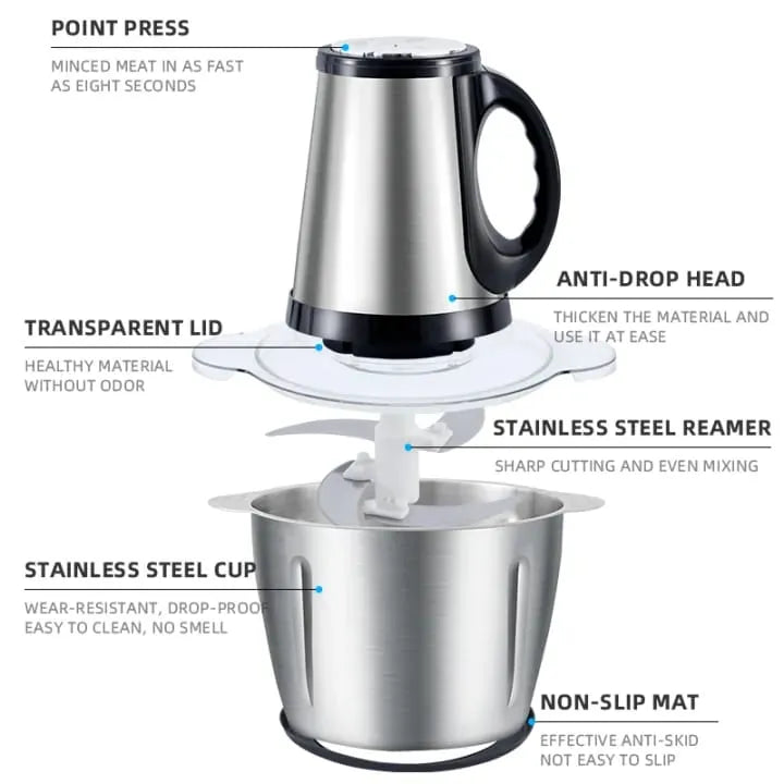 Meat Grinder Chopper 3L,Electric Stainless Steel Meat Chopper, High-quality Household Grinder Chopper Blender