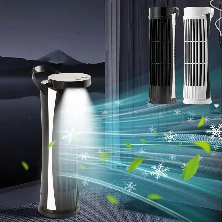 USB Powered Desk Fan Lightweight and Quiet Bladeless Tower Fan with LED Light Cooling Gadget for Office and Home Use