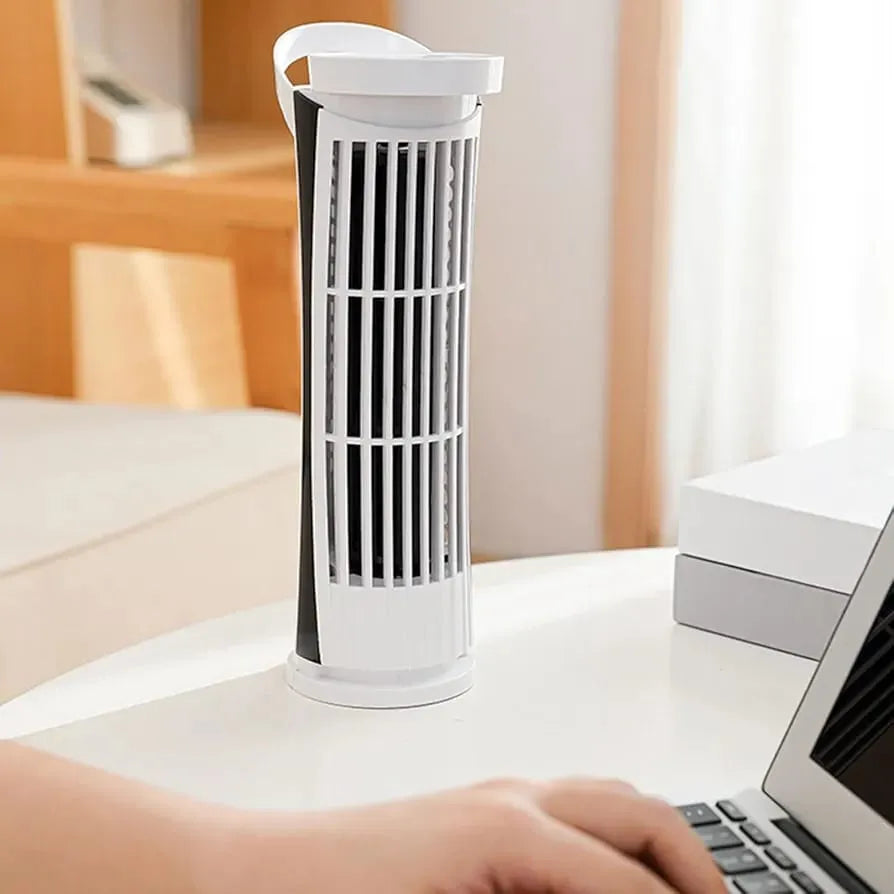 USB Powered Desk Fan Lightweight and Quiet Bladeless Tower Fan with LED Light Cooling Gadget for Office and Home Use
