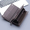 Mens`s Long Zippered Leather Wallet Multi-Functional  Large Capacity Card Holder Hand Purse