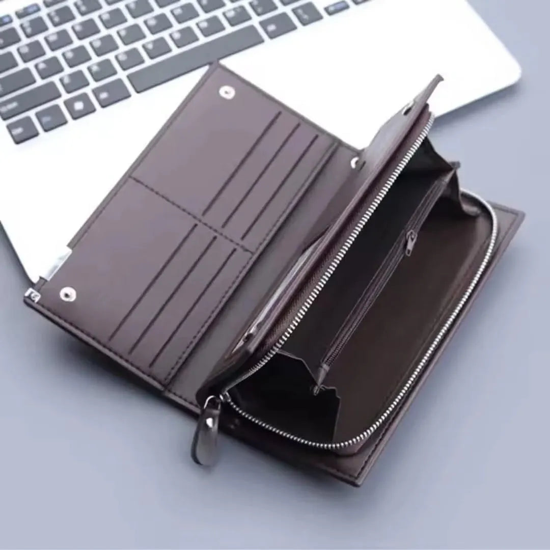 Mens`s Long Zippered Leather Wallet Multi-Functional  Large Capacity Card Holder Hand Purse