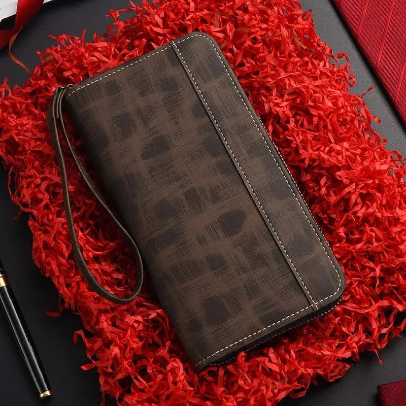 Classic Zip Around Leather Wallet with Wrist Strap