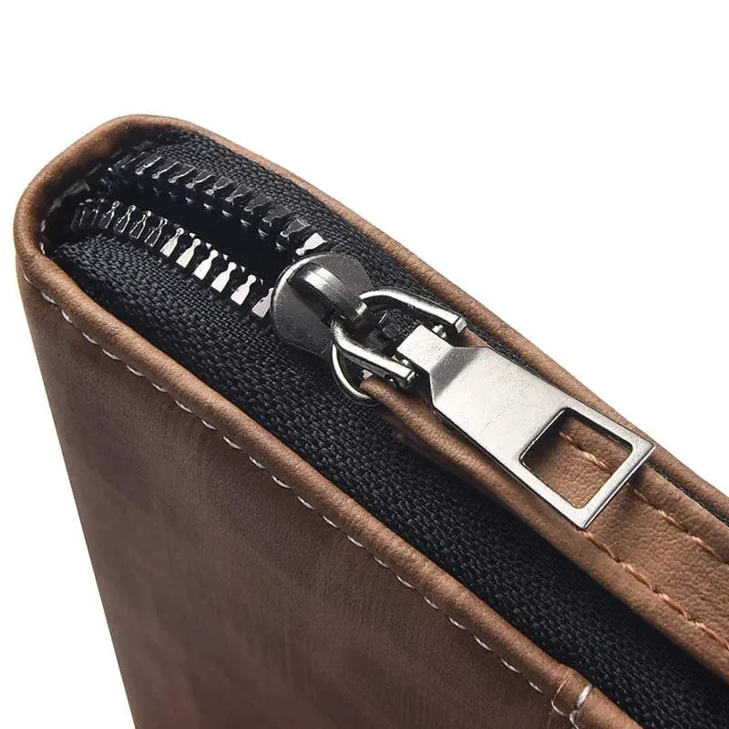 Classic Zip Around Leather Wallet with Wrist Strap