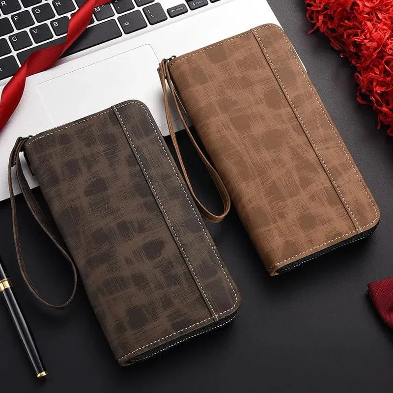 Classic Zip Around Leather Wallet with Wrist Strap