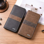 Mens`s Long Zippered Leather Wallet Multi-Functional  Large Capacity Card Holder Hand Purse