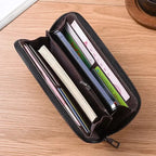 Mens`s Long Zippered Leather Wallet Multi-Functional  Large Capacity Card Holder Hand Purse