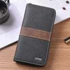 Mens`s Long Zippered Leather Wallet Multi-Functional  Large Capacity Card Holder Hand Purse