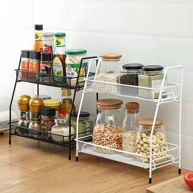 2 Layer Kitchen Storage Rack Cosmetics Desktop Storage Box Spice Organizer Dish Drainer Holder Bathroom Desk Shelf