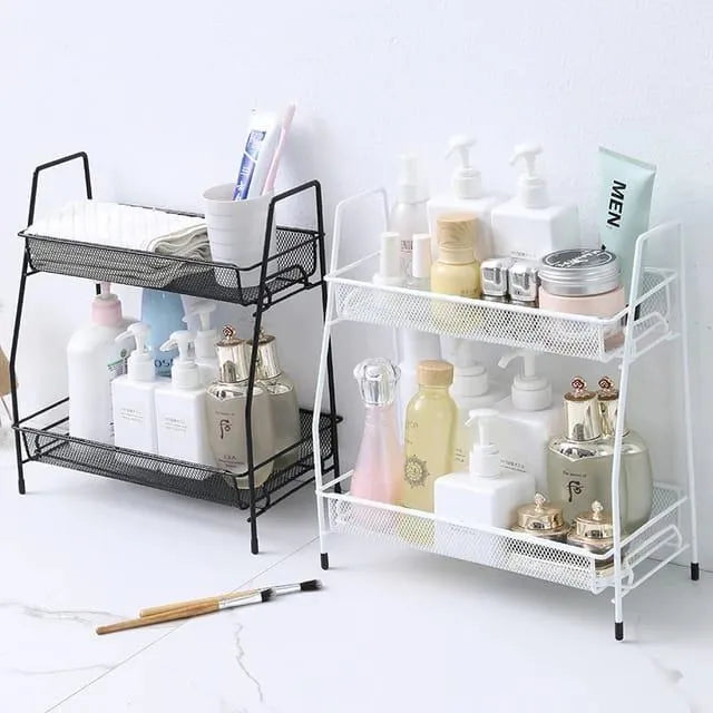 2 Layer Kitchen Storage Rack Cosmetics Desktop Storage Box Spice Organizer Dish Drainer Holder Bathroom Desk Shelf