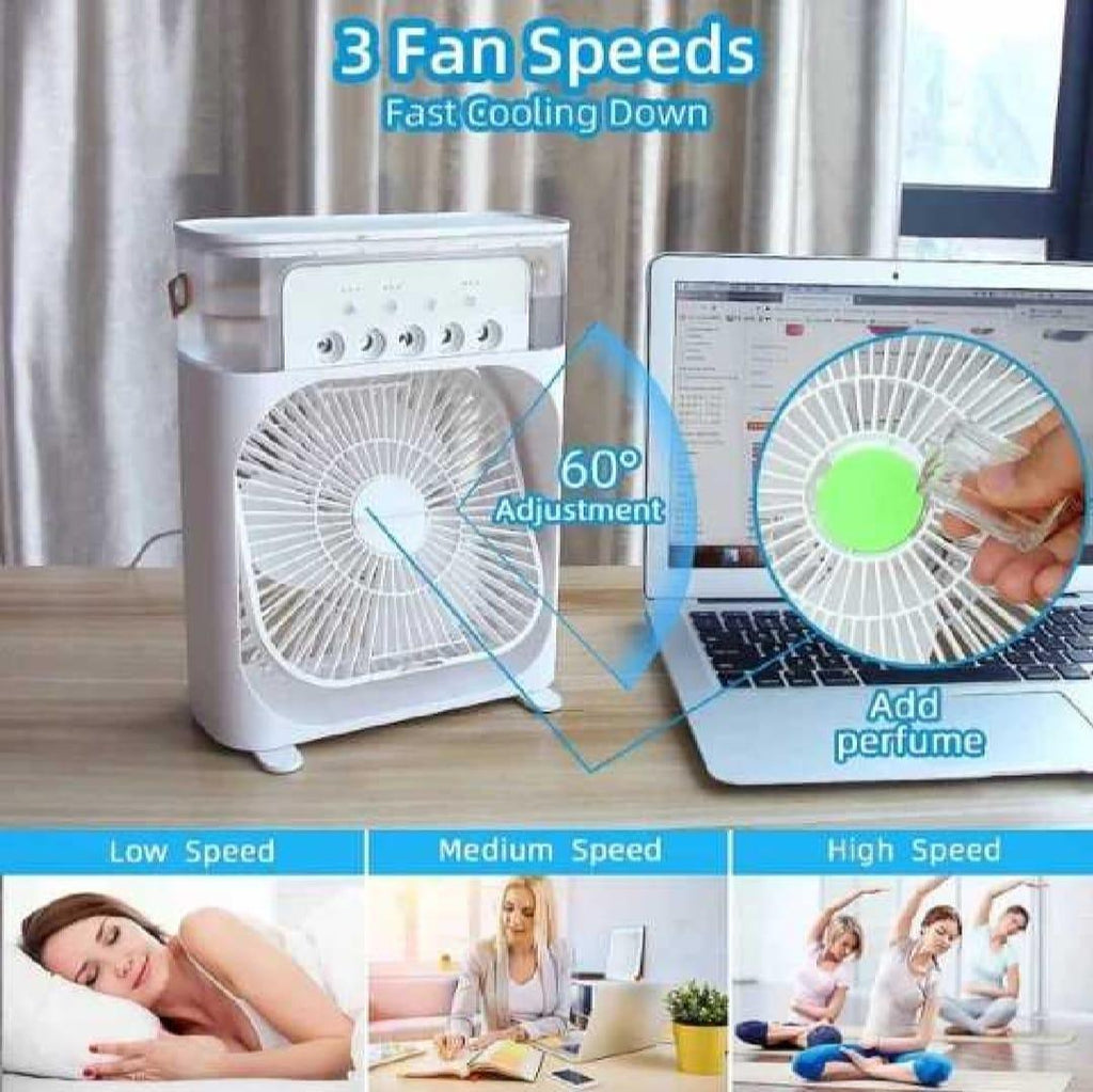 3-in-1 Portable Air Cooler & Humidifier with 7 Color LED Lights